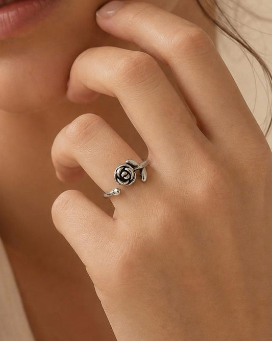Vintage Rose Adjustable Bypass Ring in Silver