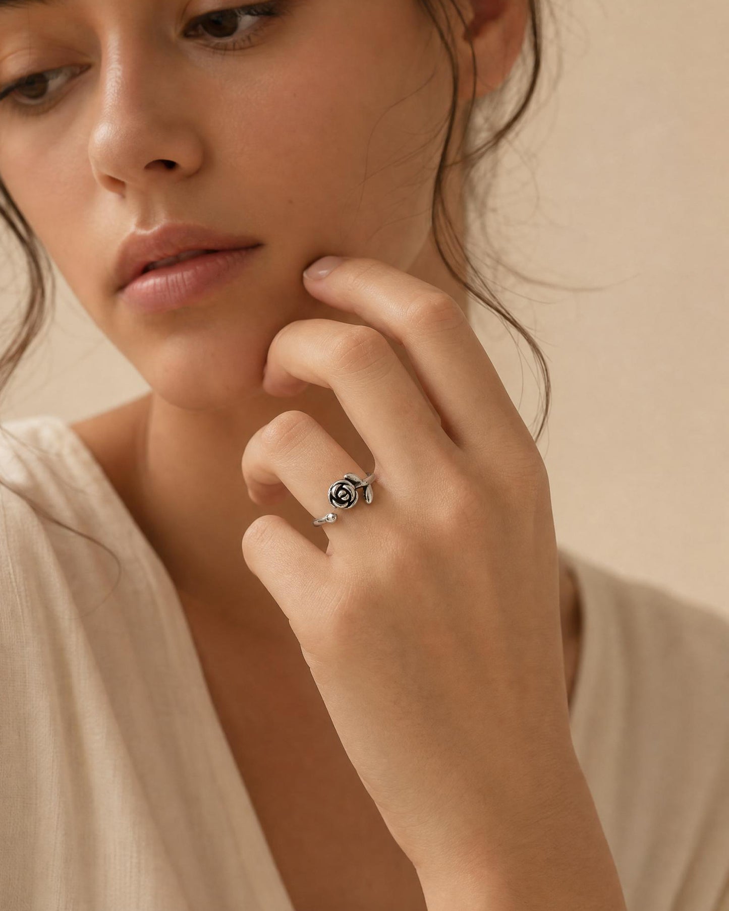 Vintage Rose Adjustable Bypass Ring in Silver