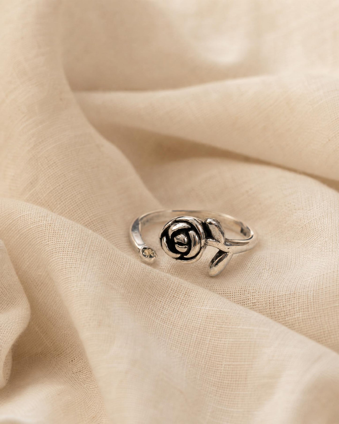 Vintage Rose Adjustable Bypass Ring in Silver