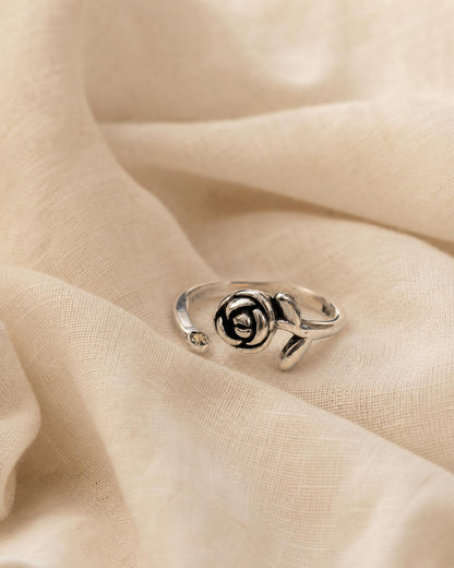 Vintage Rose Adjustable Bypass Ring in Silver