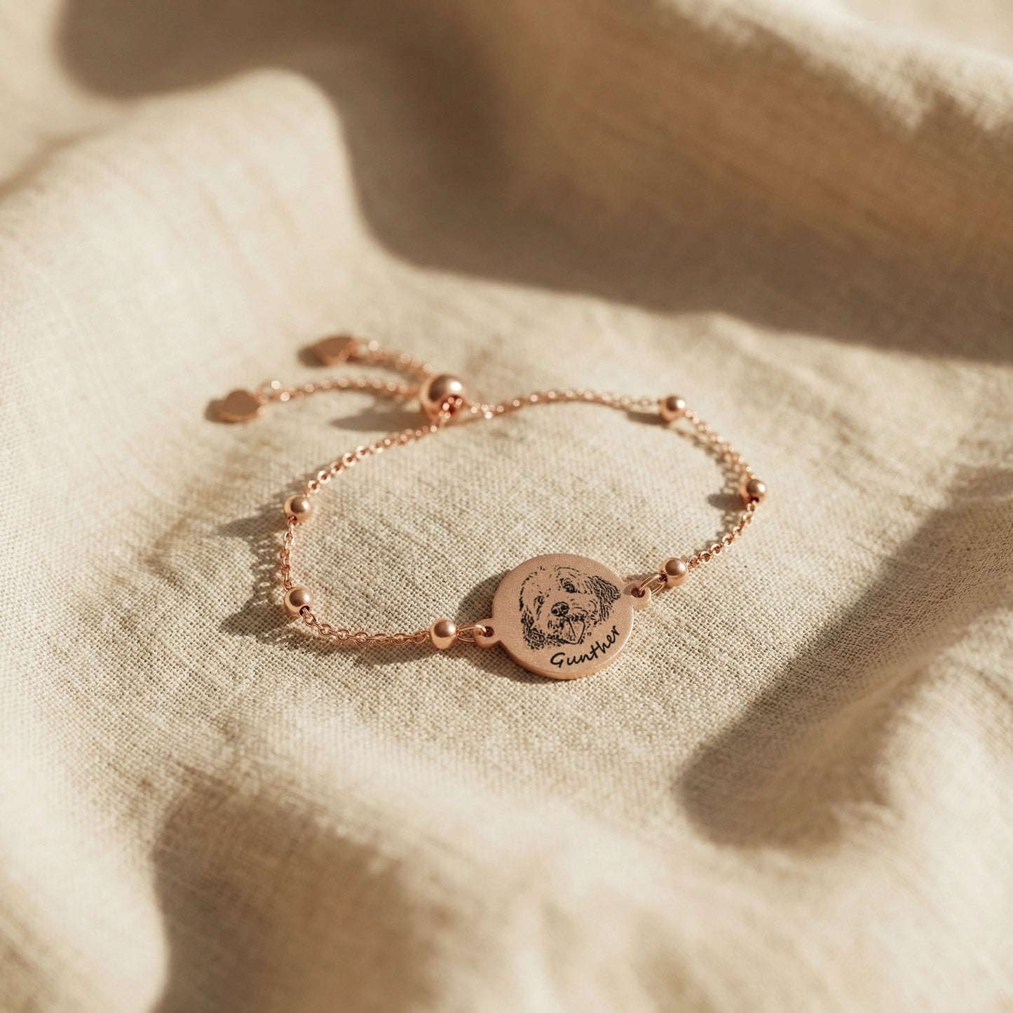 Pet Portrait With Name Bead Chain Bracelet