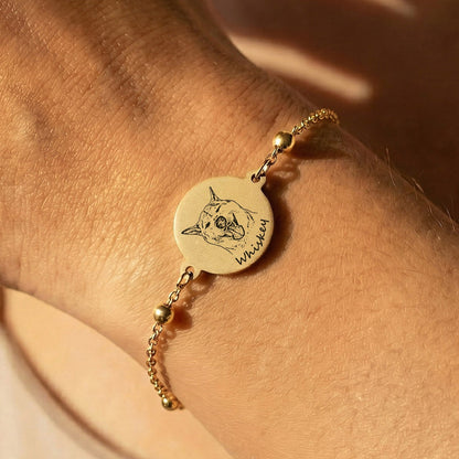 Pet Portrait With Name Bead Chain Bracelet