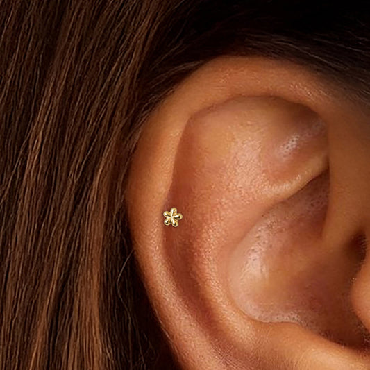 CelestialbyAJ Implant Grade Titanium · 18K Gold Tiny Flower Star Threadless Push Pin Flat Back