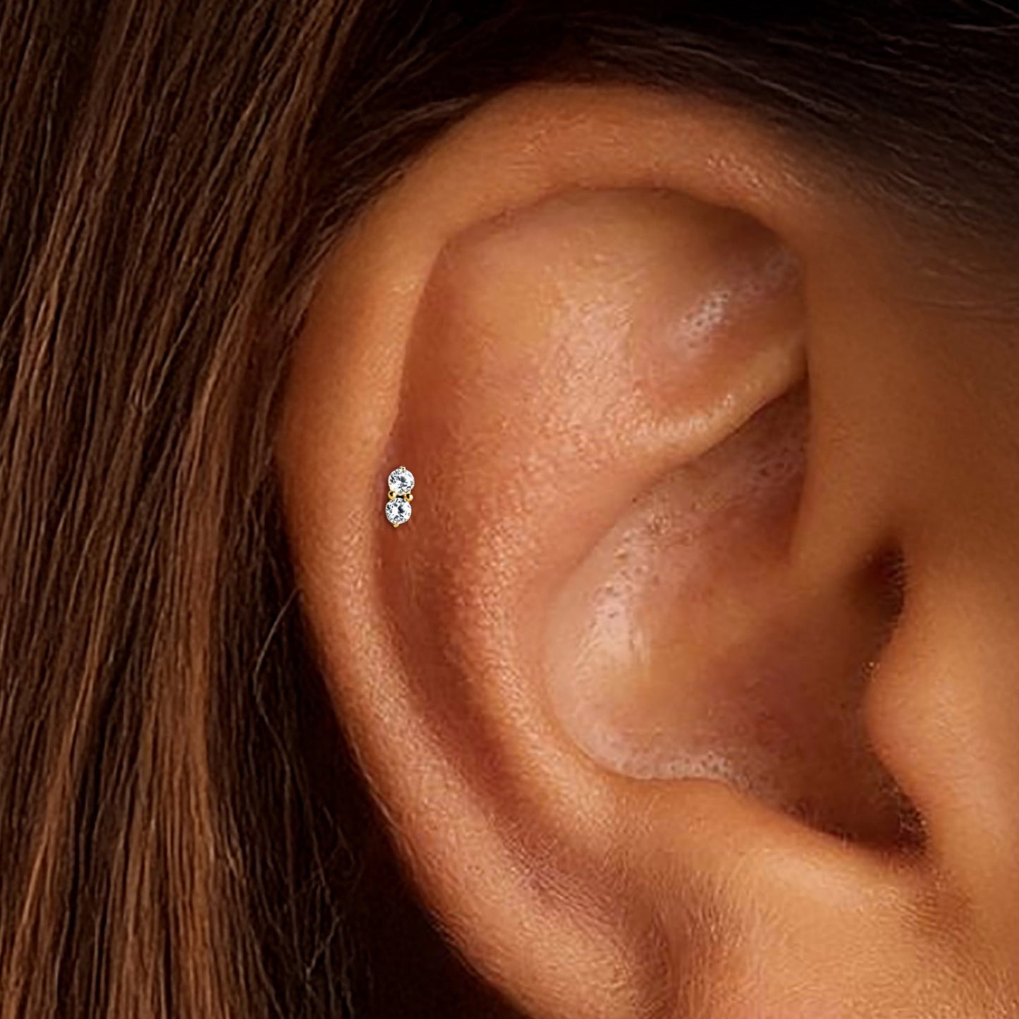 Double Stud CZ Internally Threaded Titanium Flat Back