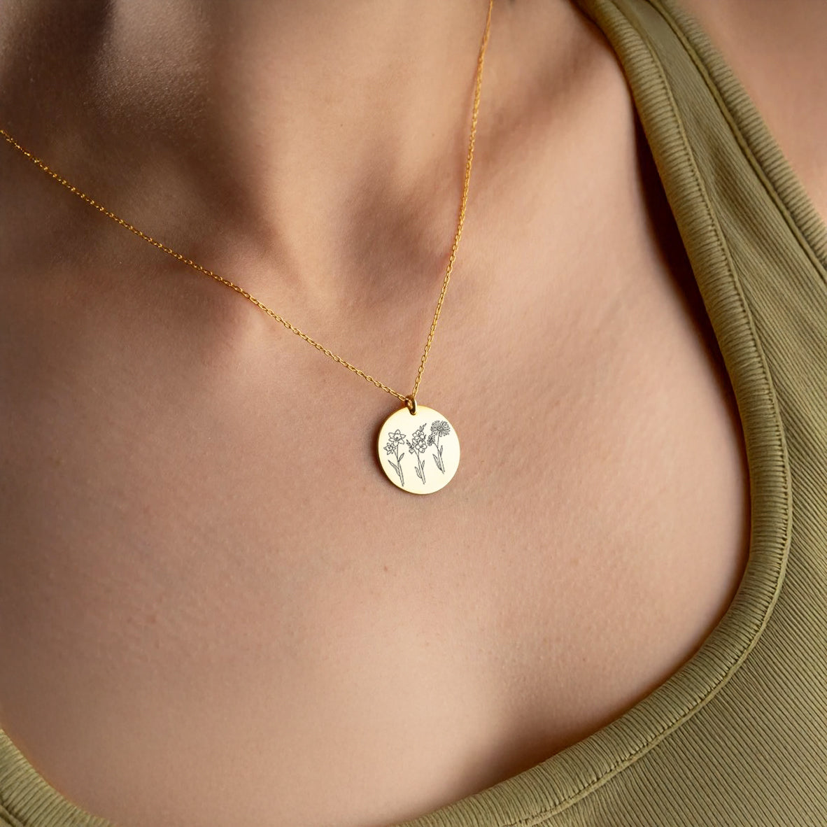 Birth Month Flower Disc Necklace 1-3 Flowers