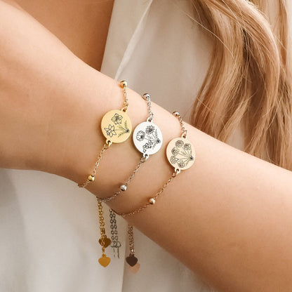 Combined Birth Flower Bouquet Bead Chain Bracelet