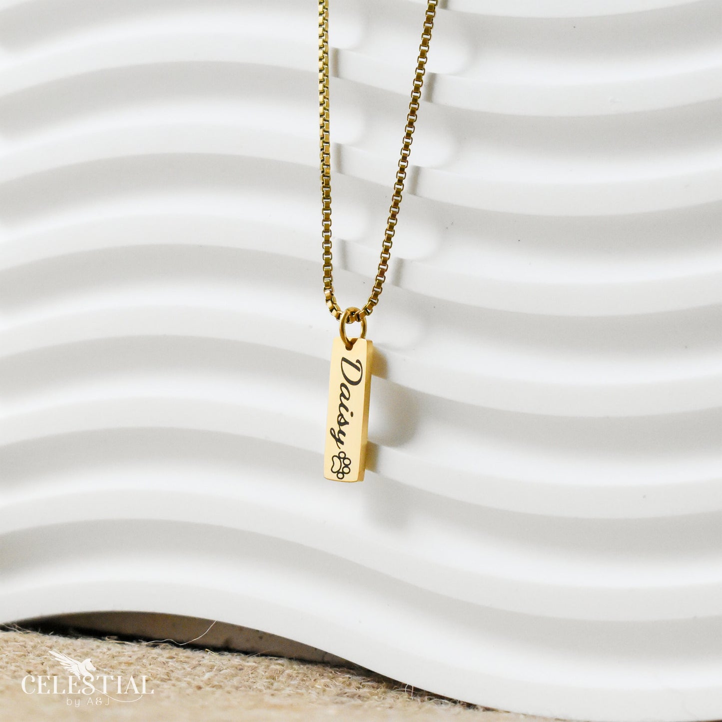 Pet Name Dainty Tag Necklace with Box Chain