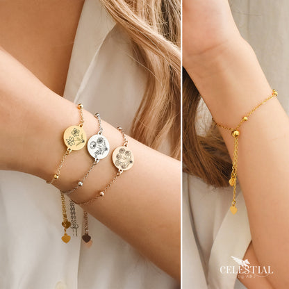 Combined Birth Flower Bouquet Bead Chain Bracelet