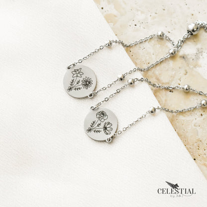 Combined Birth Flower Bouquet Bead Chain Bracelet