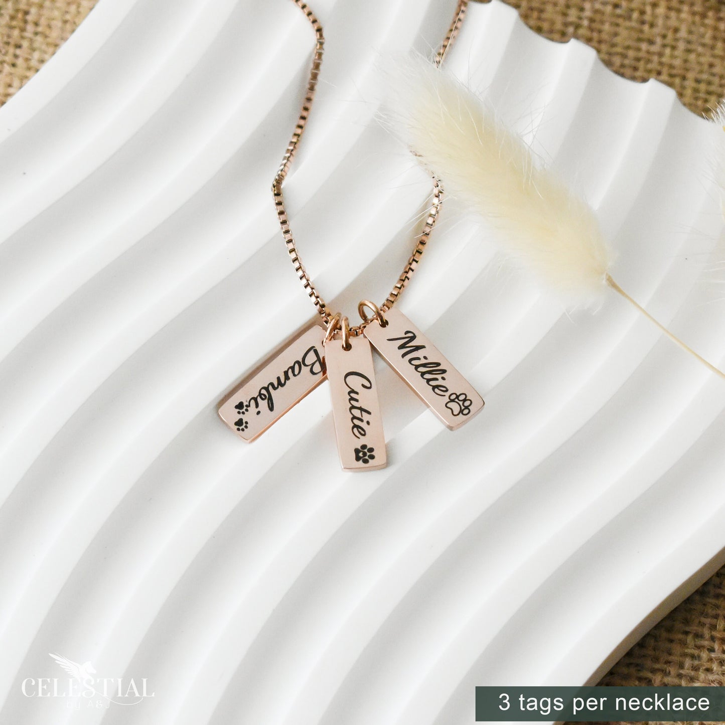 Pet Name Dainty Tag Necklace with Box Chain