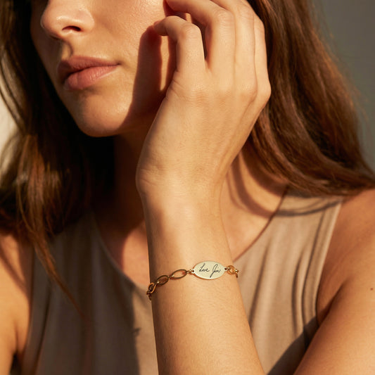 Custom Handwriting Oval Link Chain Bracelet