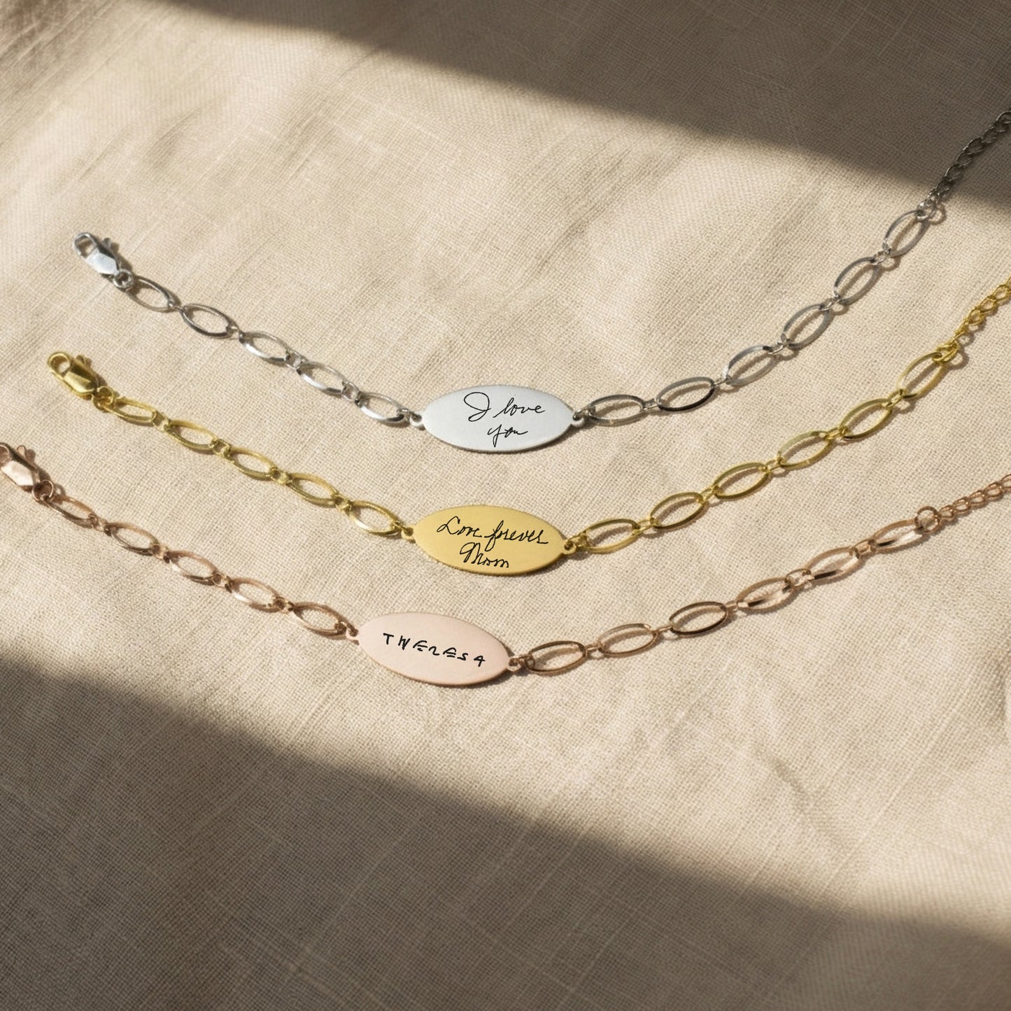 Custom Handwriting Oval Link Chain Bracelet