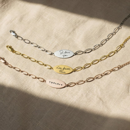 Custom Handwriting Oval Link Chain Bracelet