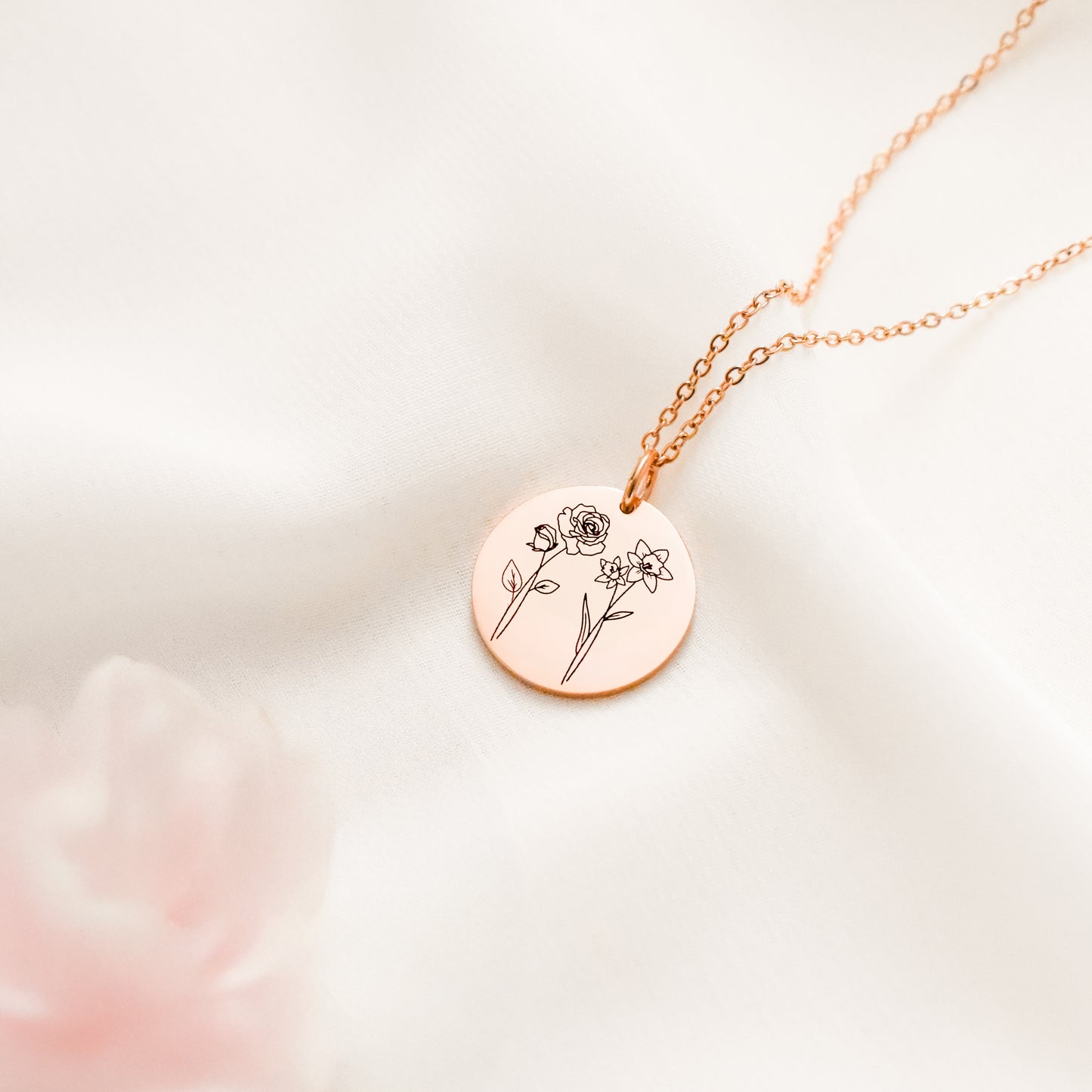 Birth Month Flower Disc Necklace 1-3 Flowers