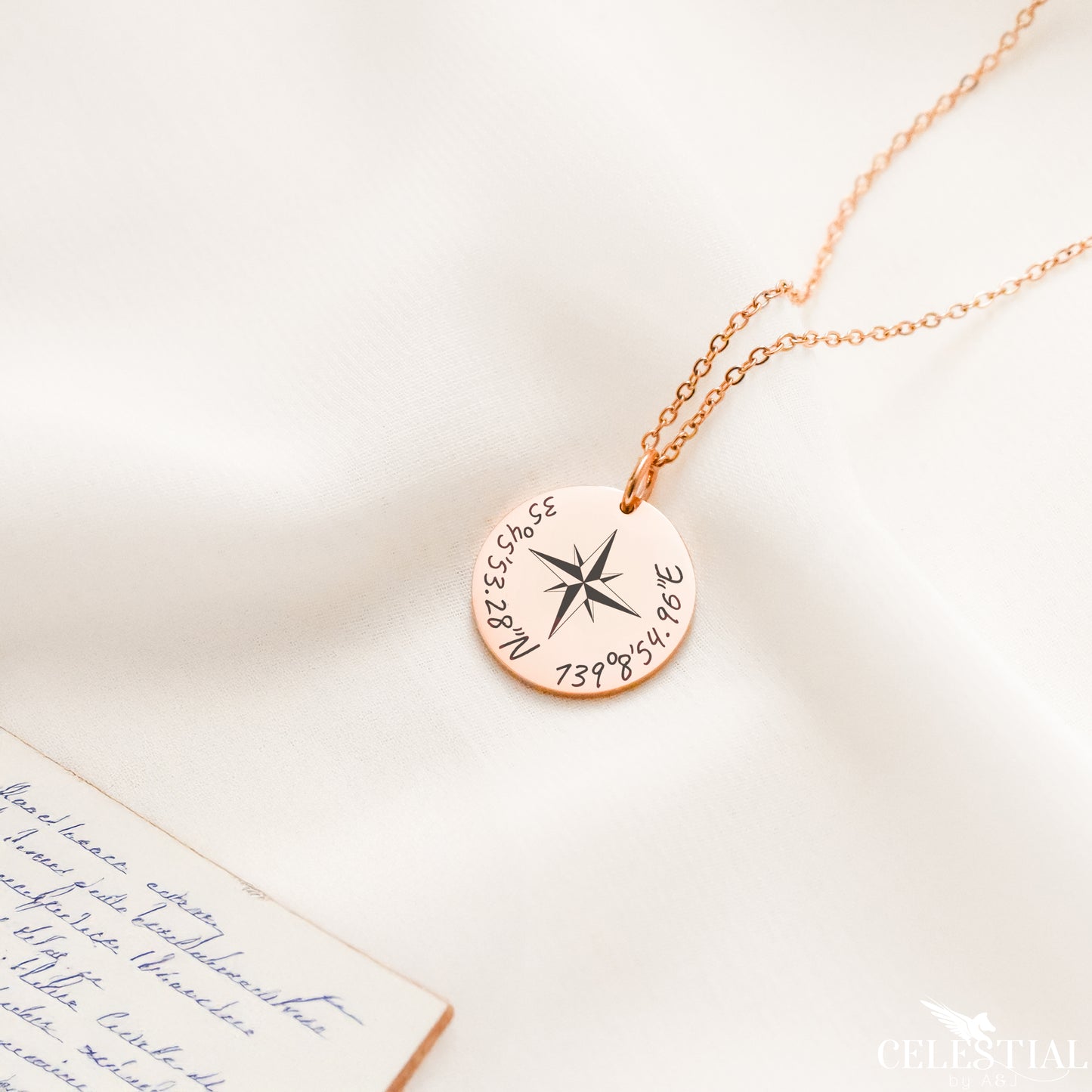 Coordinate Compass Disc Necklace