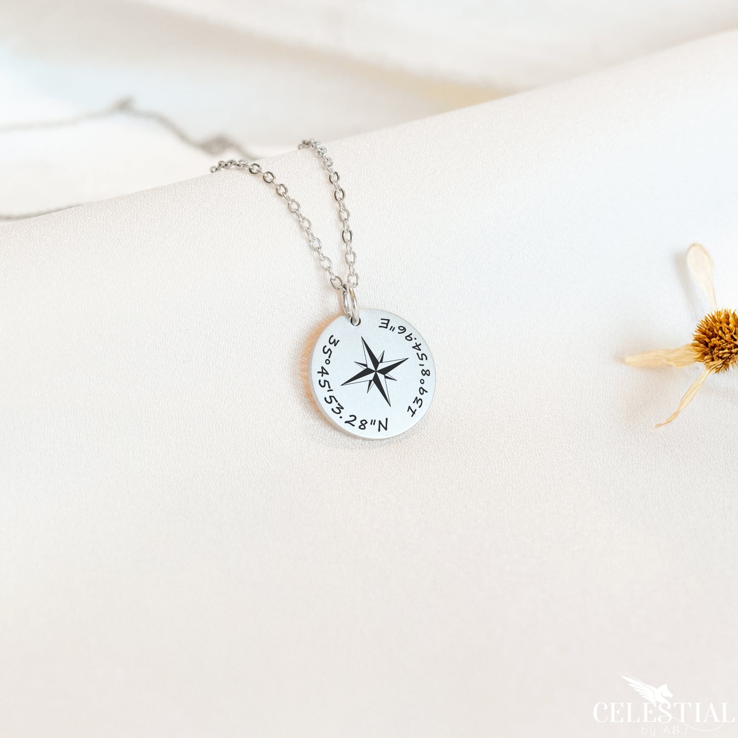 Coordinate Compass Disc Necklace