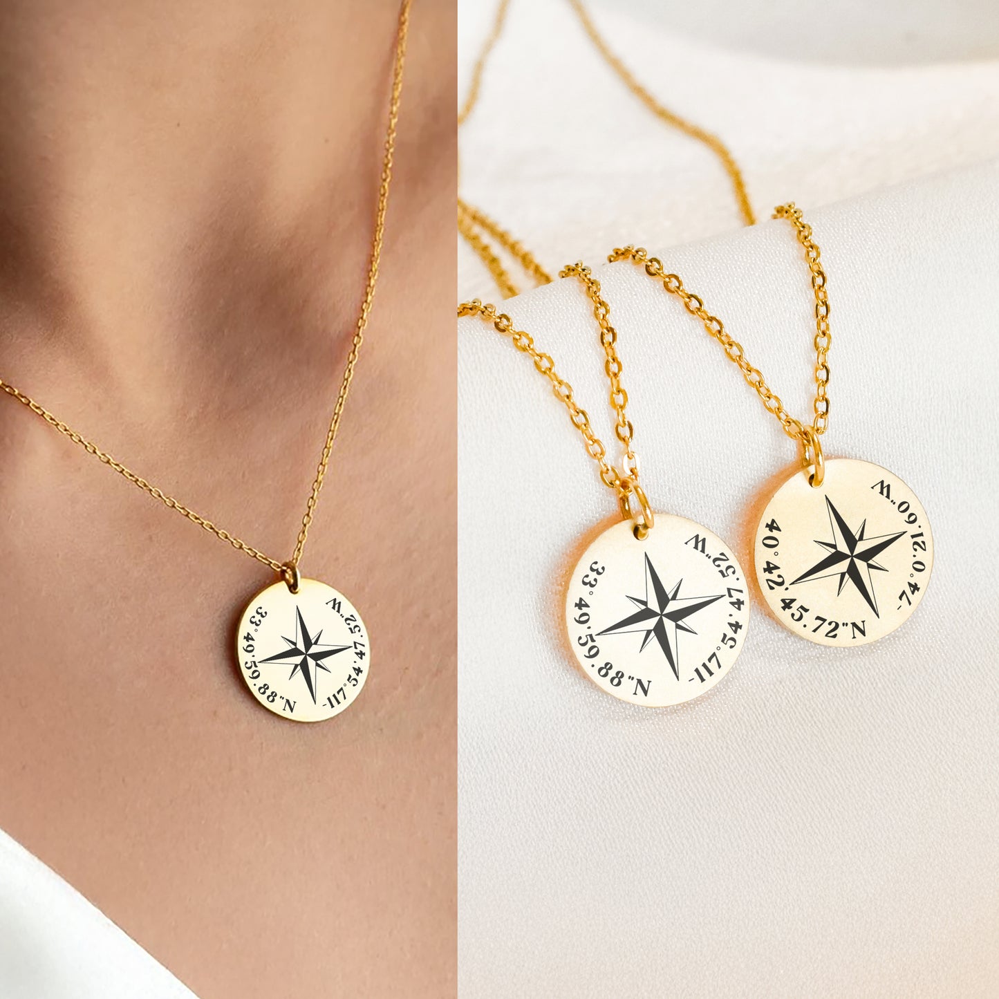 Coordinate Compass Disc Necklace