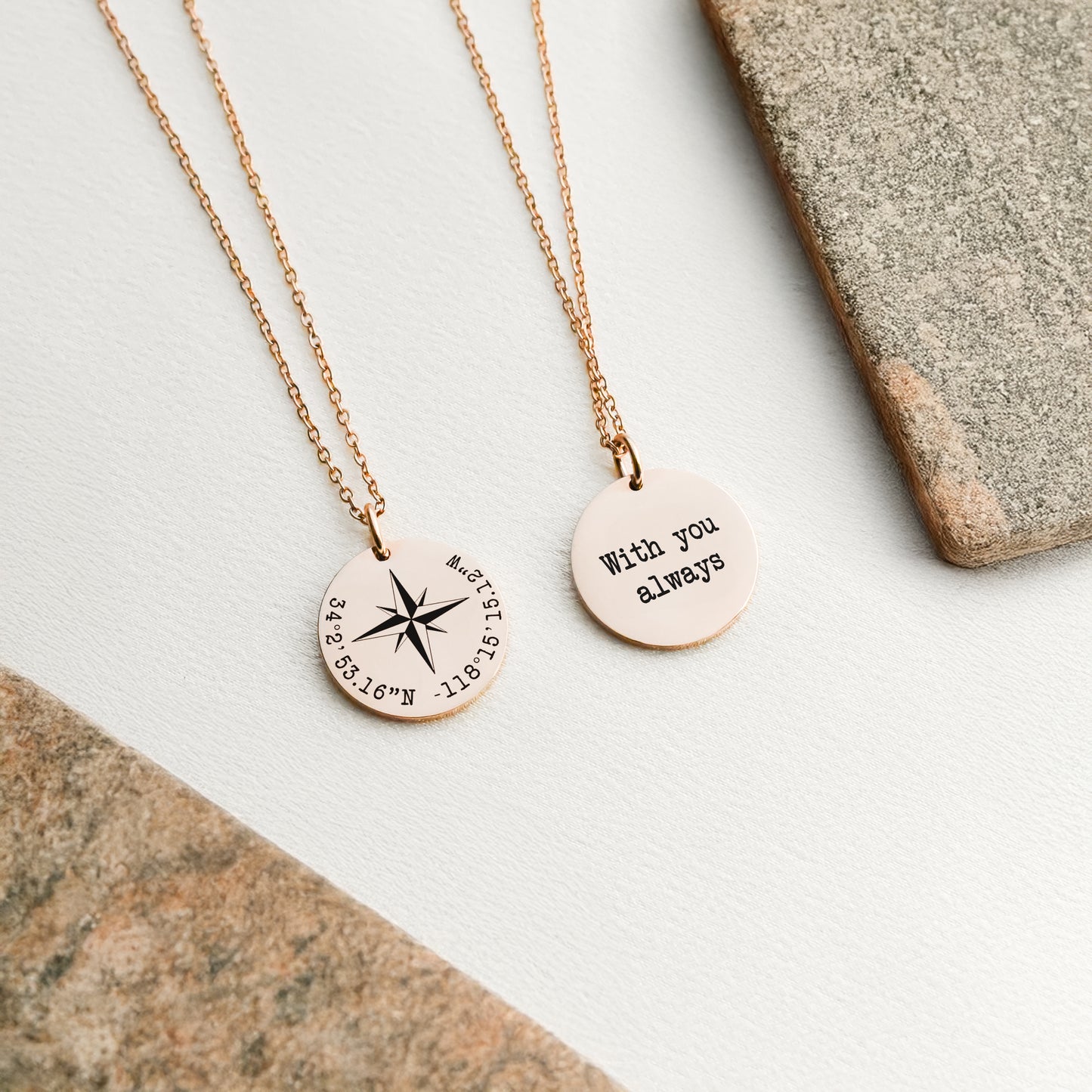 Coordinate Compass Disc Necklace