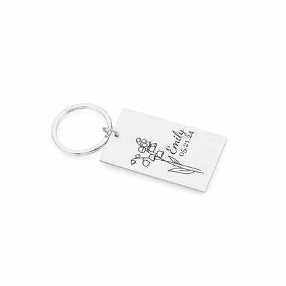 Birth Flower Key Chain With Name